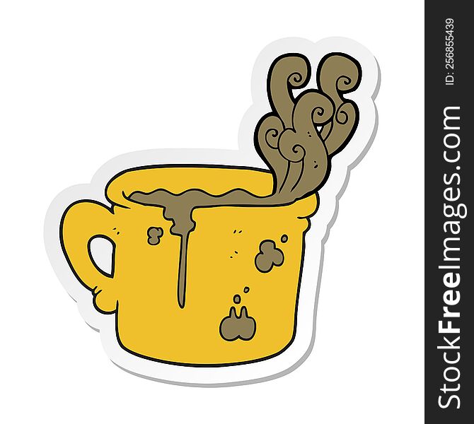 sticker of a cartoon old coffee cup
