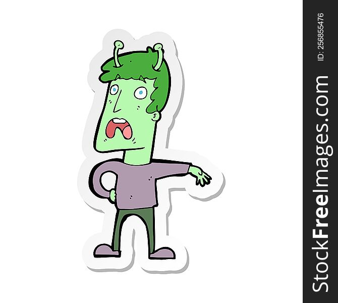 sticker of a cartoon unhappy alien