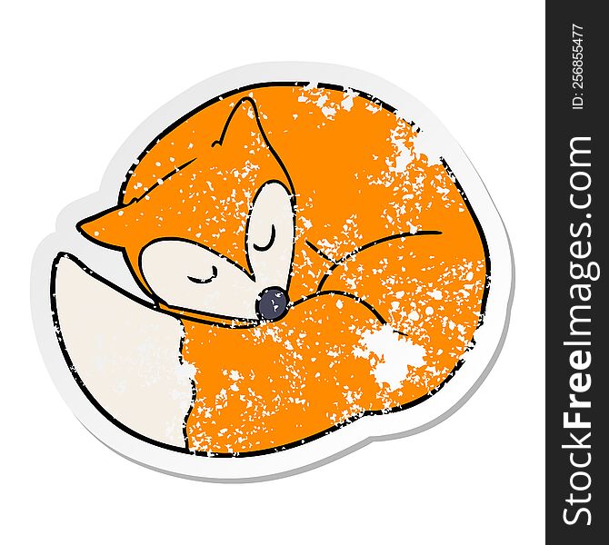 Distressed Sticker Of A Cartoon Sleeping Fox