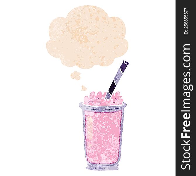 Cartoon Milkshake And Thought Bubble In Retro Textured Style