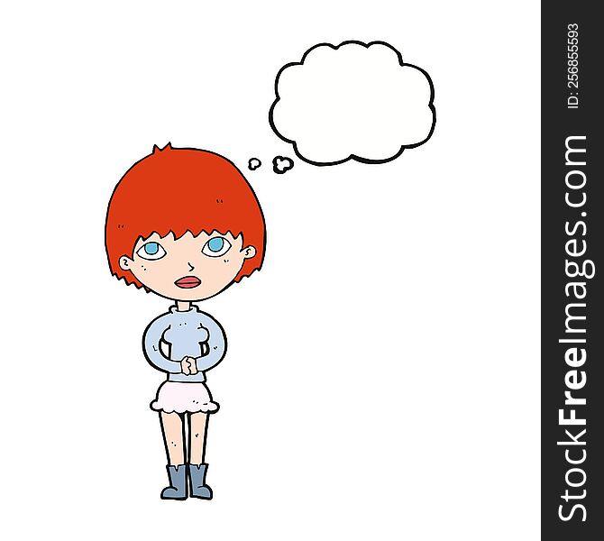 cartoon woman waiting patiently with thought bubble