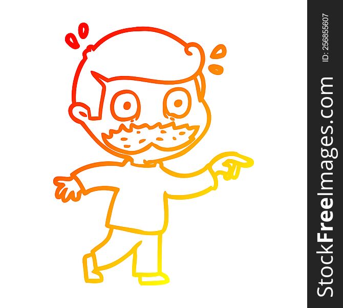 warm gradient line drawing of a cartoon man with mustache shocked