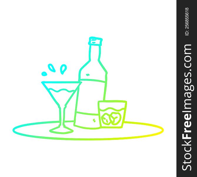 cold gradient line drawing of a cartoon drinks on tray