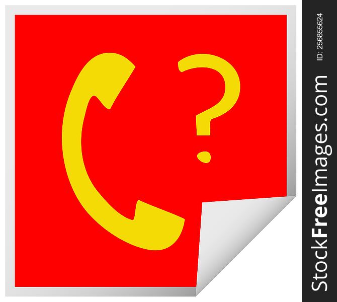 square peeling sticker cartoon of a telephone receiver with question mark