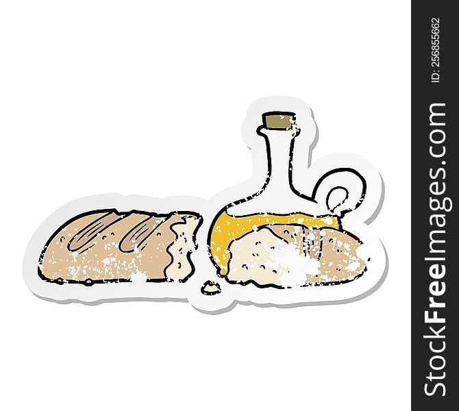 distressed sticker of a bread and oil cartoon