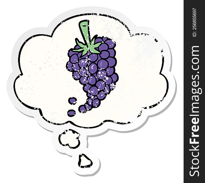 cartoon grapes with thought bubble as a distressed worn sticker