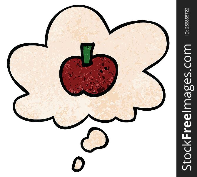 Cartoon Apple Symbol And Thought Bubble In Grunge Texture Pattern Style
