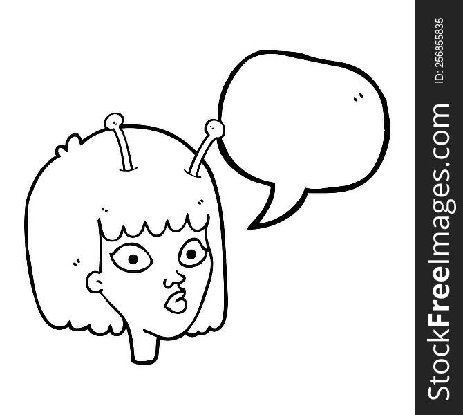 freehand drawn speech bubble cartoon female alien