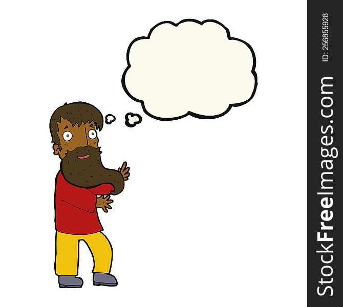 Cartoon Excited Bearded Man With Thought Bubble