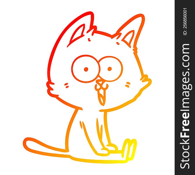 warm gradient line drawing of a funny cartoon cat sitting