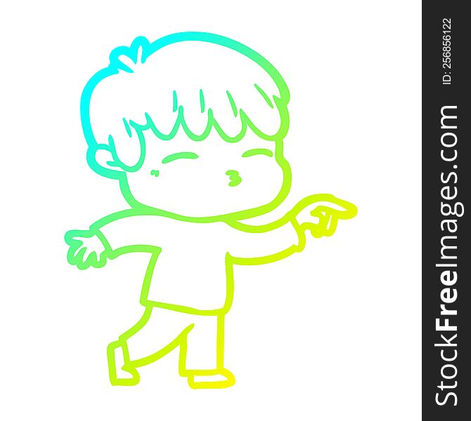 Cold Gradient Line Drawing Cartoon Curious Boy