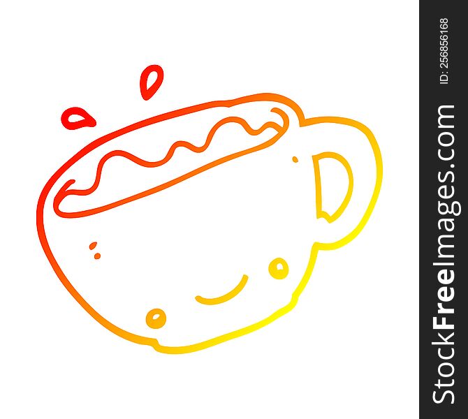 Warm Gradient Line Drawing Cartoon Cup Of Coffee
