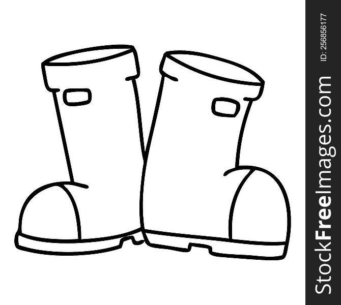 line doodle pair of wellington boots