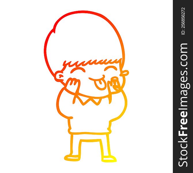 Warm Gradient Line Drawing Cartoon Boy Blowing Raspberry
