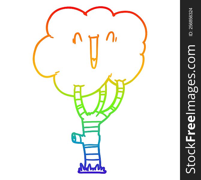 Rainbow Gradient Line Drawing Cartoon Laughing Tree