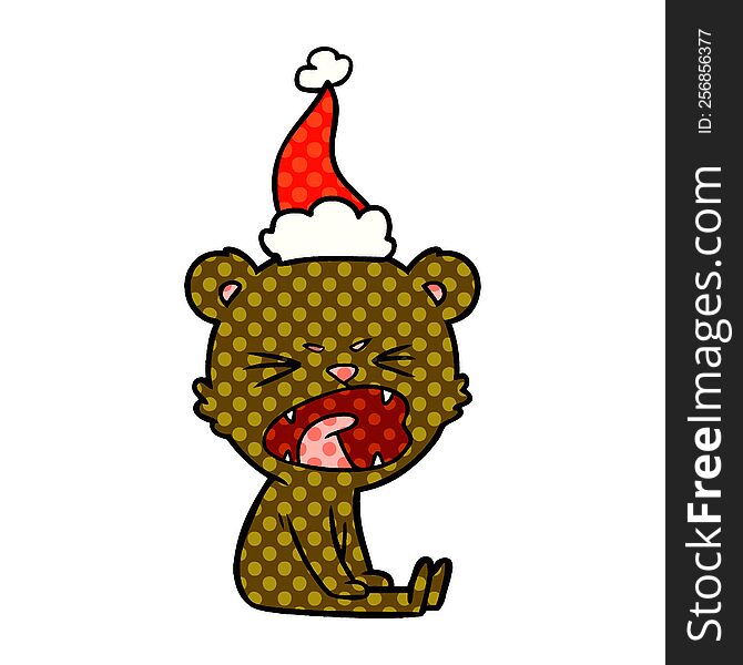 angry hand drawn comic book style illustration of a bear wearing santa hat. angry hand drawn comic book style illustration of a bear wearing santa hat