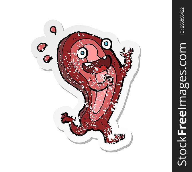 Retro Distressed Sticker Of A Meat Cartoon Character