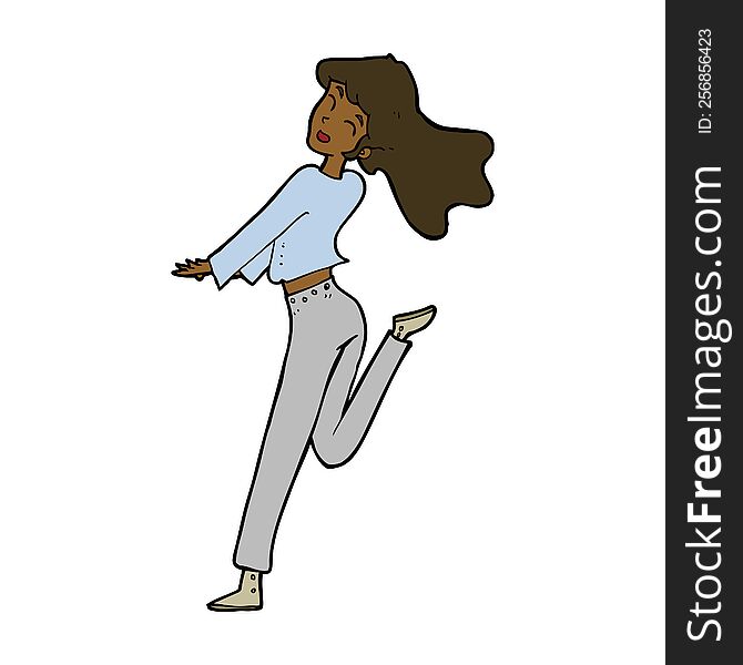 Cartoon Happy Girl Kicking Out Leg