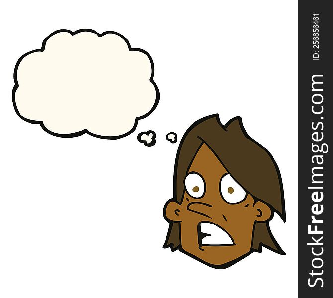 Cartoon Frightened Face With Thought Bubble