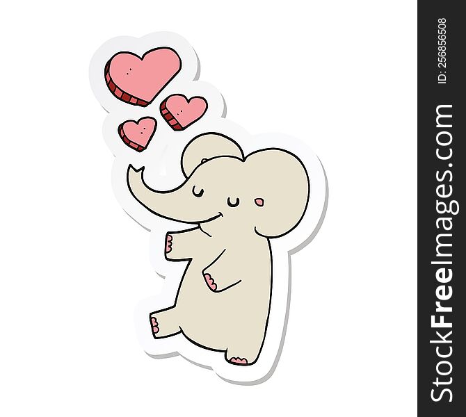 sticker of a cartoon elephant with love hearts