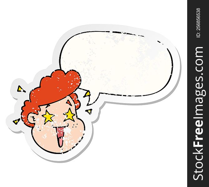 Cartoon Happy Face And Speech Bubble Distressed Sticker