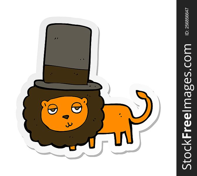 Sticker Of A Cartoon Lion In Top Hat