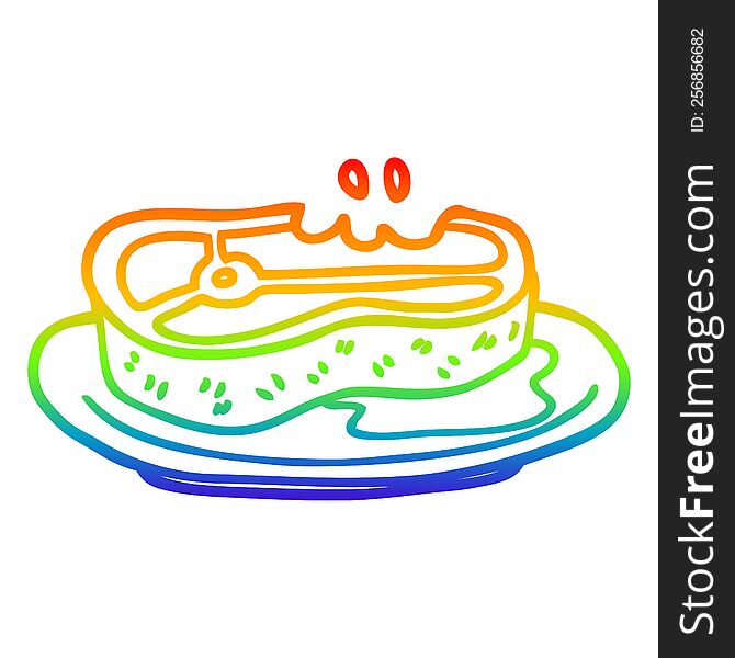 rainbow gradient line drawing of a cartoon well cooked meat