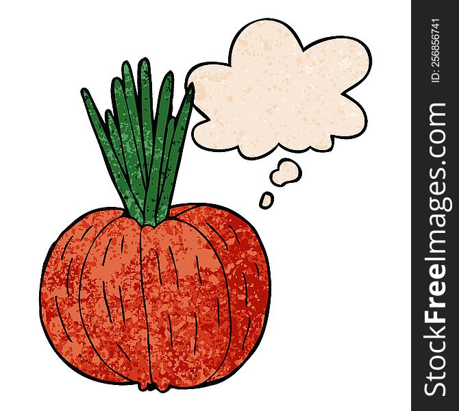 Cartoon Vegetable And Thought Bubble In Grunge Texture Pattern Style