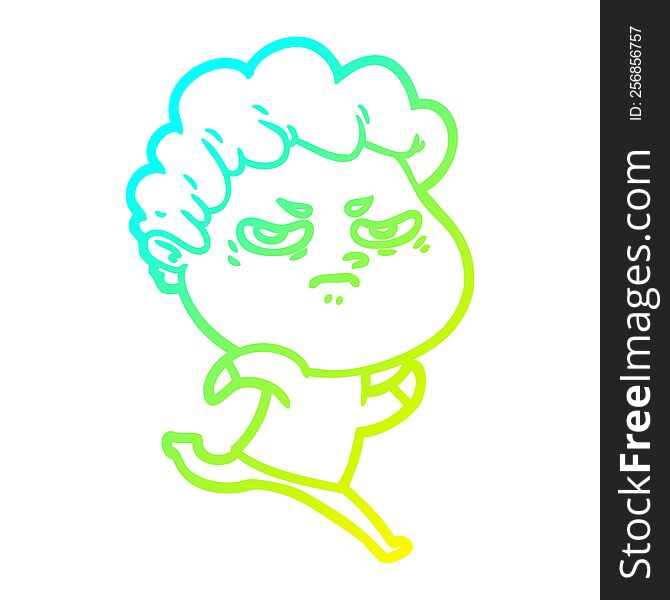 cold gradient line drawing of a cartoon angry man