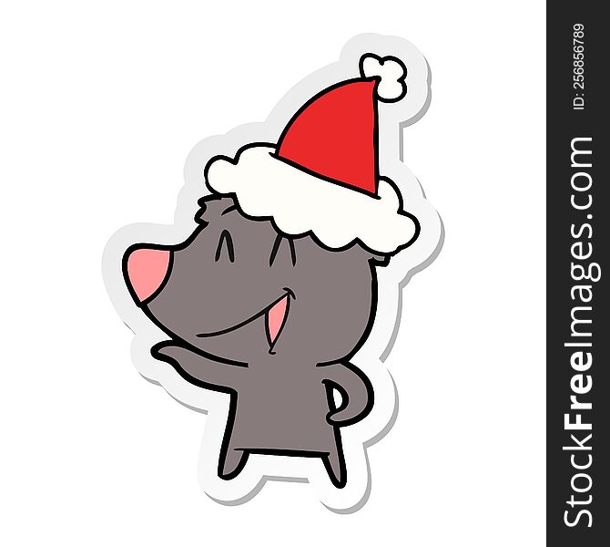 Laughing Bear Sticker Cartoon Of A Wearing Santa Hat