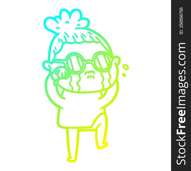 Cold Gradient Line Drawing Cartoon Crying Woman Wearing Spectacles