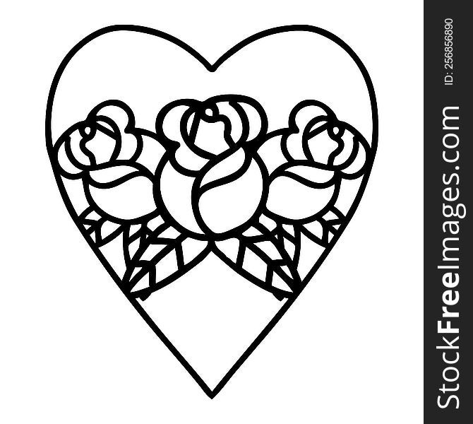 black line tattoo of a heart and flowers