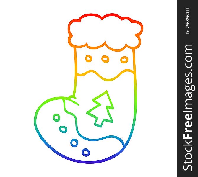 rainbow gradient line drawing of a cartoon christmas stocking