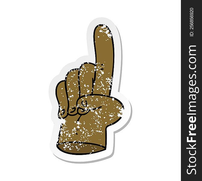 distressed sticker of a pointing finger quirky hand drawn cartoon