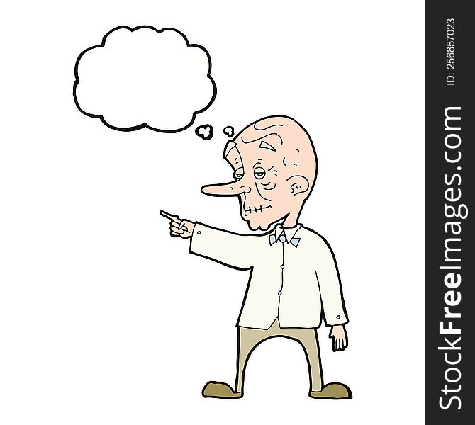 Cartoon Old Man Pointing With Thought Bubble