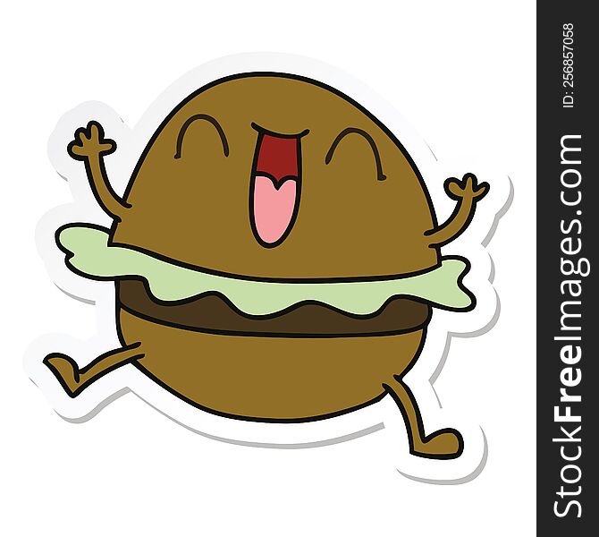 Sticker Of A Quirky Hand Drawn Cartoon Happy Burger