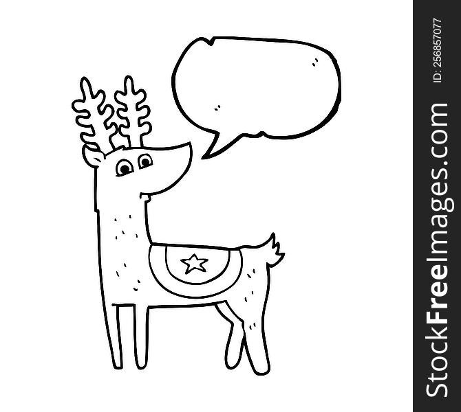 freehand drawn speech bubble cartoon reindeer
