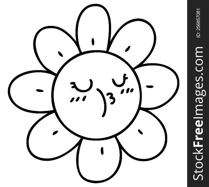line doodle of a happy sunflower. line doodle of a happy sunflower