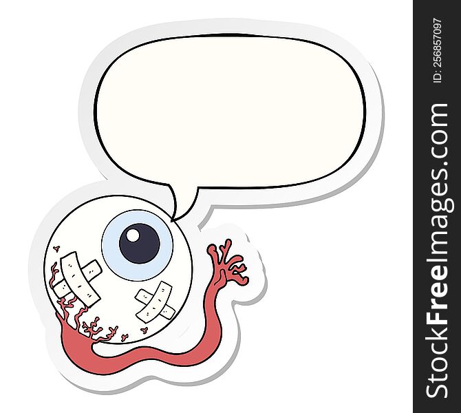 cartoon injured eyeball with speech bubble sticker