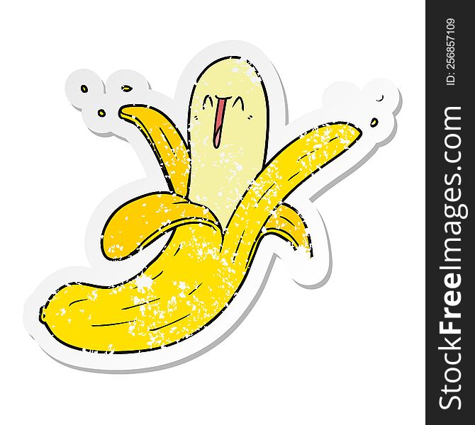 Distressed Sticker Of A Cartoon Crazy Happy Banana