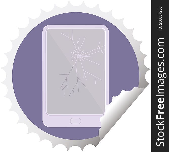 Broken Electronic Tablet Vector Round Sticker Stamp