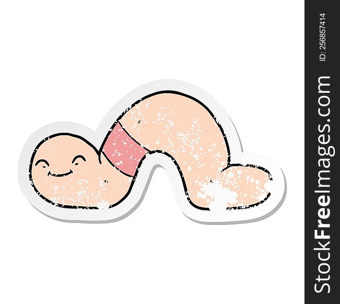 Distressed Sticker Of A Cartoon Worm