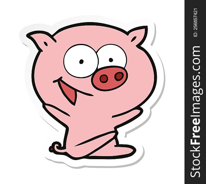 sticker of a cheerful sitting pig cartoon