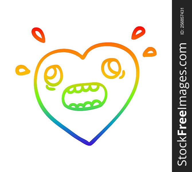 rainbow gradient line drawing of a cartoon heart panicking