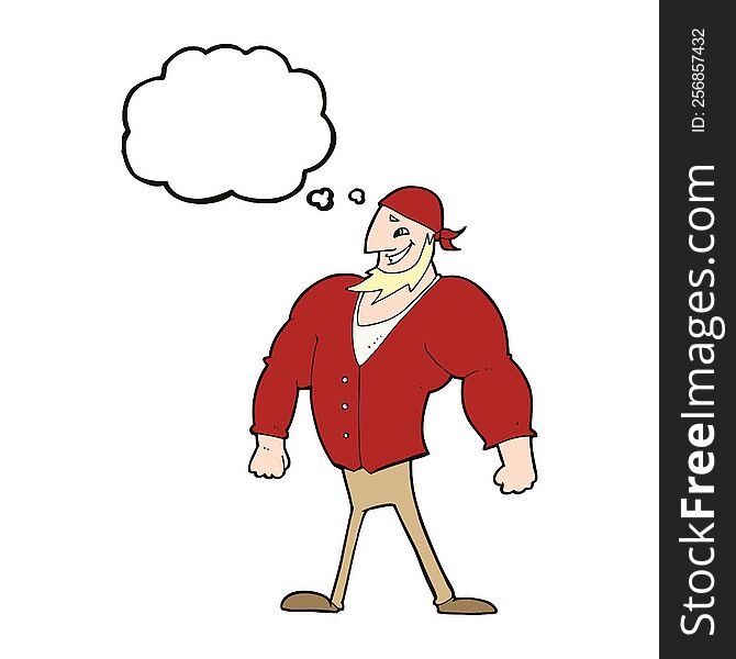 cartoon manly sailor man with thought bubble