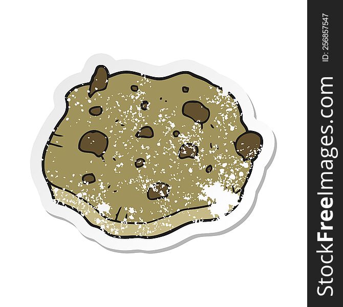 retro distressed sticker of a cartoon chocolate chip cookie