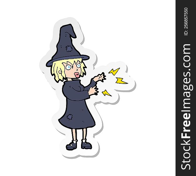 Sticker Of A Cartoon Witch Casting Spell