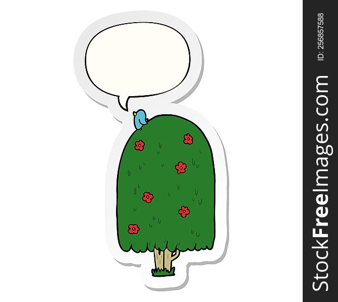 cartoon tall tree with speech bubble sticker. cartoon tall tree with speech bubble sticker