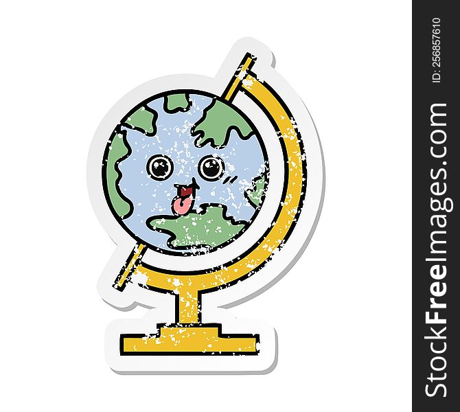 Distressed Sticker Of A Cute Cartoon Globe Of The World