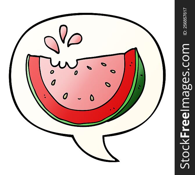 Cartoon Watermelon And Speech Bubble In Smooth Gradient Style